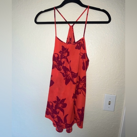 Banana Republic Tank Top Cami Blouse Bright Orange/Red W/ Purple Print SIZE S - Picture 2 of 10
